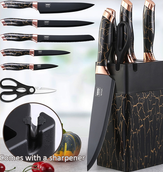 Designer Kitchen Knife Set w/ Sharpener