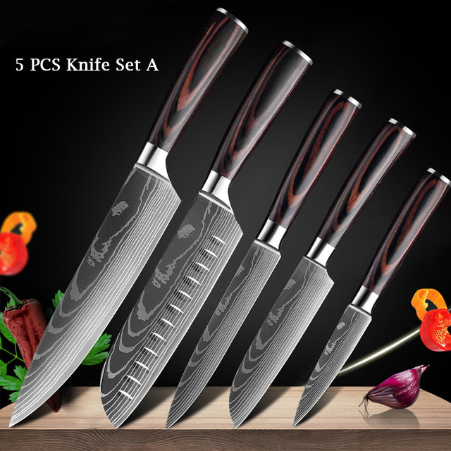 Japanese Knife Set - Damascus Style