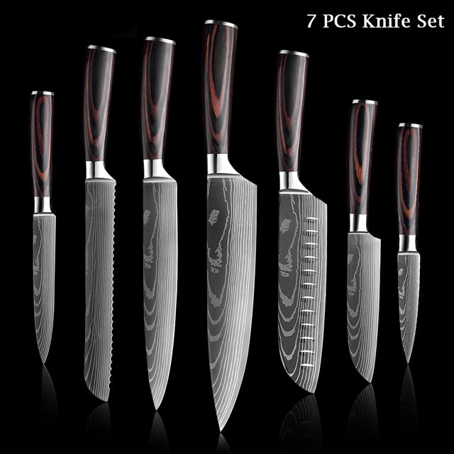 Japanese Knife Set - Damascus Style